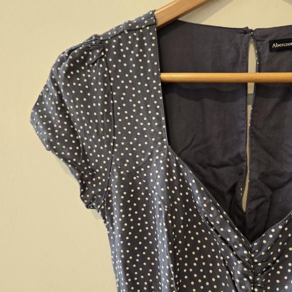 BNWOT Abercrombie and Fitch blue grey polka dot tie waist romper xxs - Picture 4 of 9